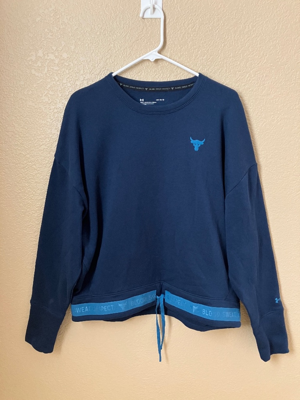 Under Armour Project Rock Cotton Fleece Sweatshirt Women's Large Blue  NWT